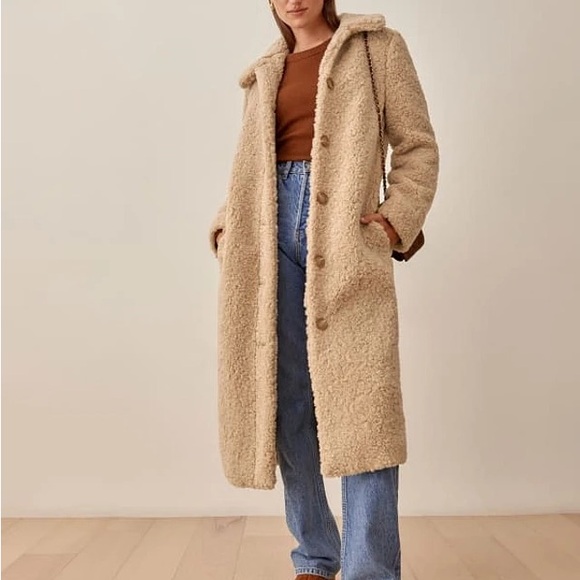 NEW NWT Reformation Coat Jacket Ivan Camel Sherpa - Picture 1 of 13